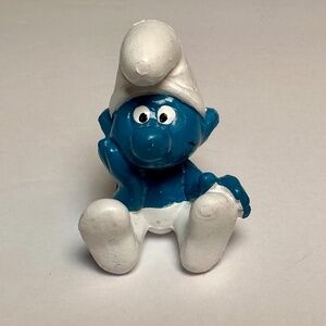 Vintage Schleich Thinking Smurf Sitting Hong Kong 1980s PVC Figure